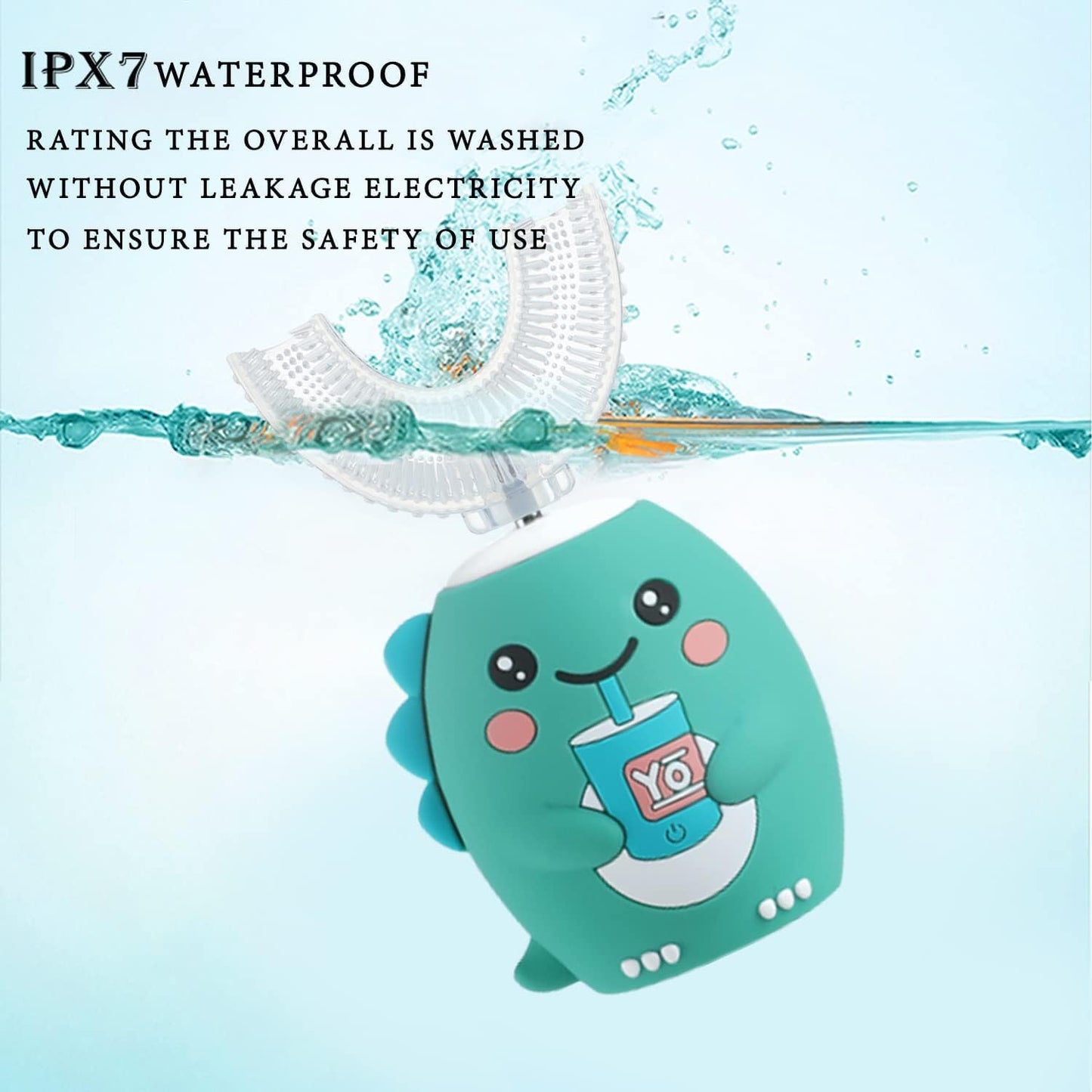 Kids U Shaped Electric Toothbrush,Auto Sonic Baby Toothbrush,Cartoon Dinosaur 360-Degree Cleaning IPX7 Waterproof Design(2-7Y)