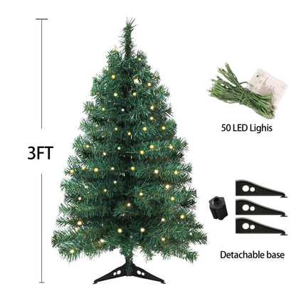 Okicoler 3 Ft Pre-Lit Christmas Tree, Artificial Christmas Trees with Lighting, Xmas Trees with 25 Led Lights, 100 Branch Christmas Decoration for Home, Office, Easy Assembly Ornaments